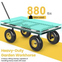 TEANDE Garden Cart, Heavy Duty 880 Lbs Capacity Mesh Steel Garden Cart with Removable Sides to Convert into Flatbed, Utility Metal Wagon with 180° Rot