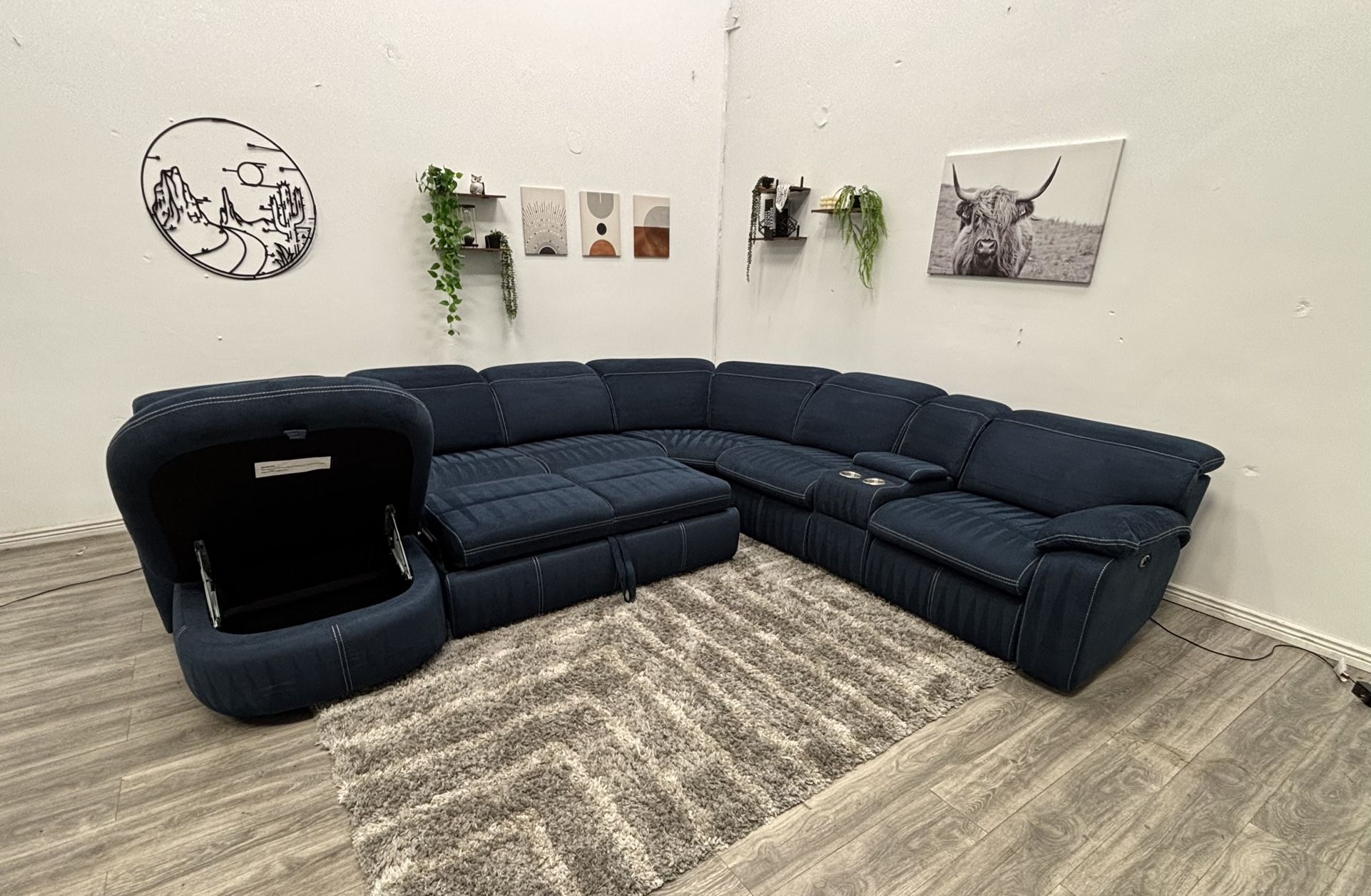 Navy Sectional Couch Recliner - Free Delivery