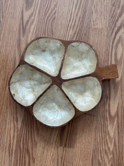 Vintage wood capiz shell tiki flower bowl