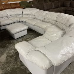 White Leather Wrap Around Sectional Couch “WE DELIVER”