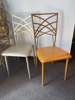 Modern Accent Stacking Chairs – Gold & Silver, Commercial Quality  Two high-quality commercial-grade metal stacking chairs available. One gold and one