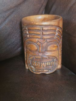 Antique Hand Carved Wooden Tiki Mug