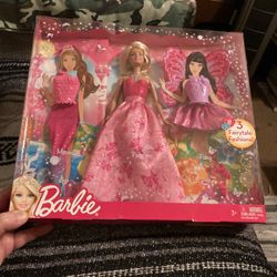 Barbie Doll with 3 Fairytale Fashions BRAND NEW in Box