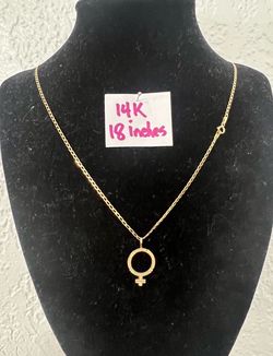 14K Solid Gold Chain and Pendant For Wedding 18 Inches Long