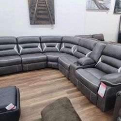 Ashley Brand Gray Super Comfy Reclining Sectional Sofa Couch 