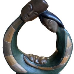 MCM styke ceramic sculpture Nativity Scene  family Abstract Hand Painted Green