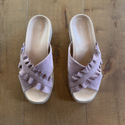 Vionic Azalea Suede Ruffle Slide Sandals Size 6.5 New