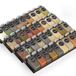 SpaceAid Spice Drawer Organizer with 36 Spice Jars 4 Tier Storage Rack Tray Insert