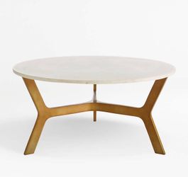 Elke White Marble and Brass Aluminum 35.5" Rectangular Coffee Table