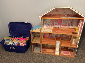 Large Wooden Dollhouse with Furniture