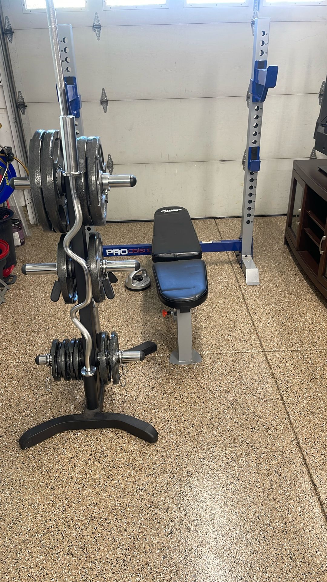 Weight Bench With Weights, Stand & Curl Bar