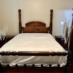 Bedroom Set-Queen Poster Bed, Armoire, Mirrored Chest, 2 Side Tables