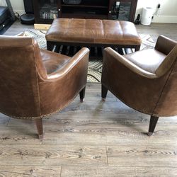 Genuine Leather Chair And Ottoman Set