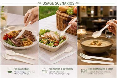 LiveEco Tall Compostable Disposable Forks, Spoons and Knives Bulk Pack