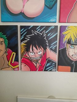 Anime acrylic paintings 11x14in (Naruto,One piece)