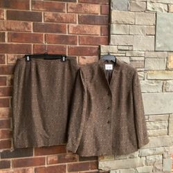 New With Tags Le Suit Brown Floral Skirt Blazer Set 16