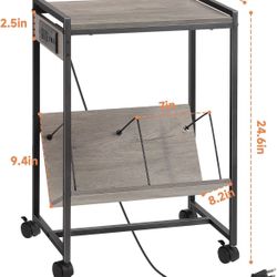 Tier Rolling Side Table 🛞🪵 – Nightstand & Album Shelf for Bedroom or Living Room