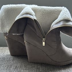 Taupe Wedge Boots-Size 10