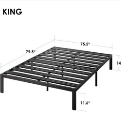 King - 14" Heavy Duty Steel Platform Bedframe