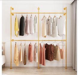 Industrial Pipe Clothing Rack, Heavy Duty Metal Clothes Rack with Double Rods for Hanging Clothes, Wall Mount Space-Saving Garment Display Rack