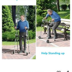 New.OasisSpace Folding Walker Standard Walker with 5"
Wheels and Removable Padded Armrests 300lbs,
Platform Walker with Arm Support for Senior, Handic