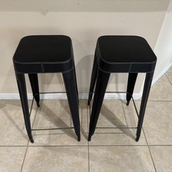 Two Black Leather Bar Stools