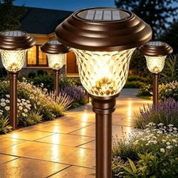 8 Pack Solar Pathway Lights Outdoor Solar Powered Waterproof Glass 