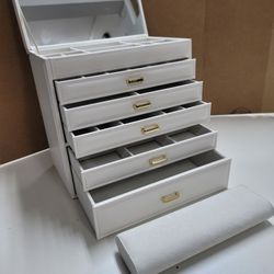 Vlando 6 Layer Large Jewelry Box With Mirror - White Jewelry Holder Organizer (Brand New)