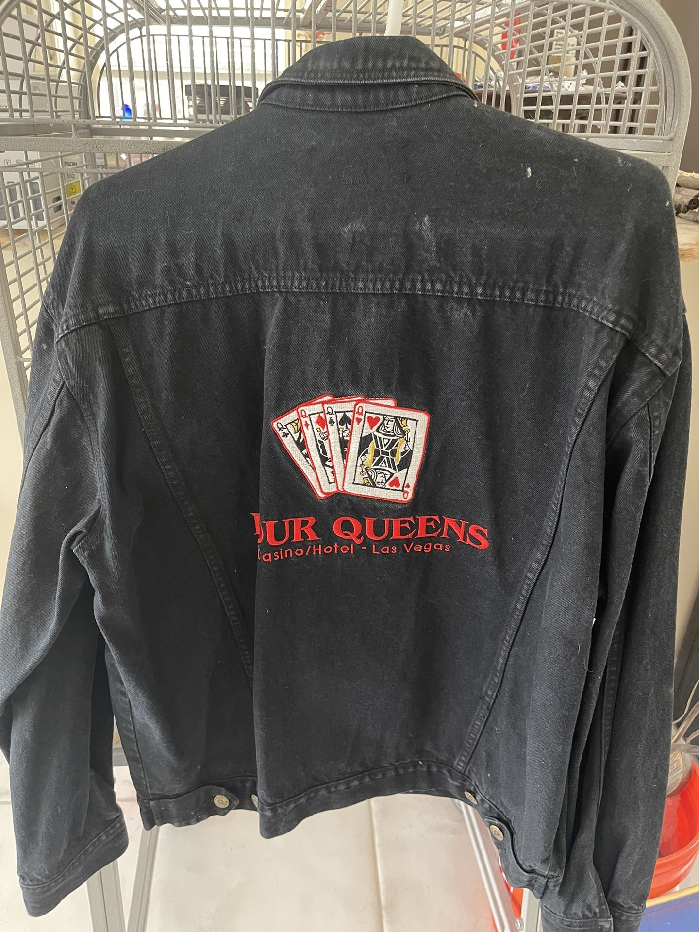 Lg. Mens Bk Denim Jacket-Four Queens Emblems