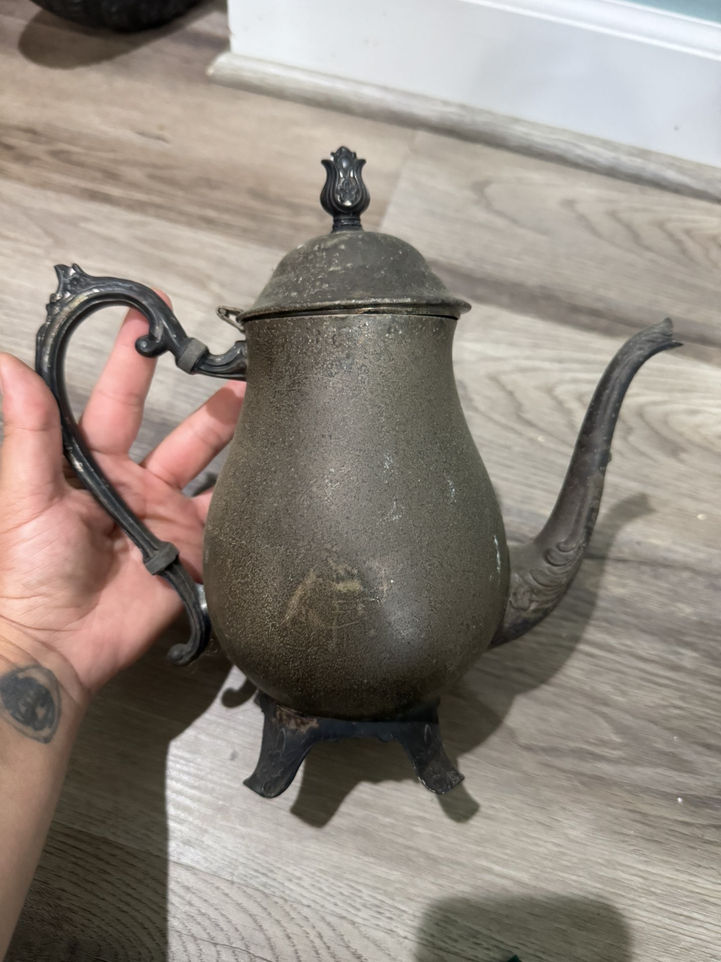 VTG FB Rogers Silver Co 1883 Silver Plated Teapot Ornate Footed Coffee Pot USA