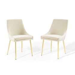 Cream Velvet Dining Chairs with Gold Legs – Set of 2