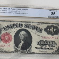 1917 $1 Legal Tender 55 About uNC
