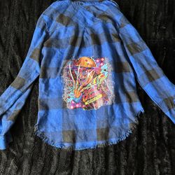 Custom-made Freddy Krueger Halloween plaid flannel shirt women’s size extra small