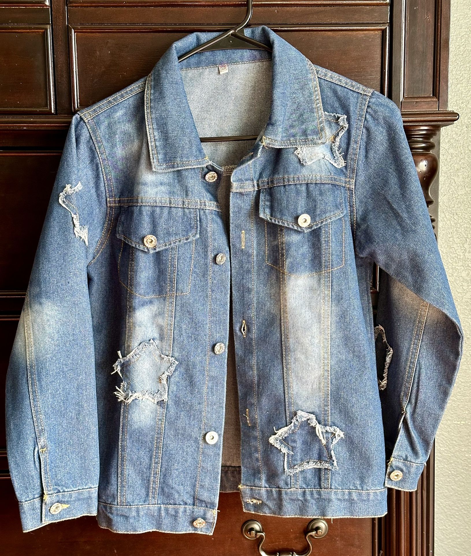 Distressed star patches Denim Jacket