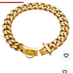 Pet Dog 316L Stainless Steel Choker  Gold Cuban