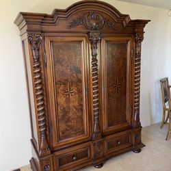 Beautiful Armoire with burl wood doors and inlay design