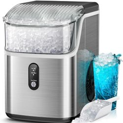 Nugget Ice Makers Countertop,Portable Ice Machine with Crushed Ice, 35lbs/Day,Self-Cleaning,One-Click Operation for Home Use(Silver)