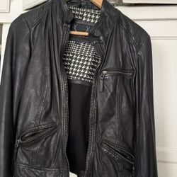 Bod & Christensen Leather Jacket Zip Moto Biker Motorcycle Neutral Black S