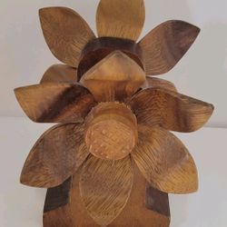 Wooden Flower Napkin Holder 6" Tall Made In Philippines