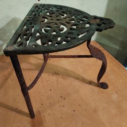 Antique Wrought Iron And Brass Fireplace Kettle Stool 
