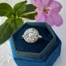 Antique White Gold Diamond Cluster Ring