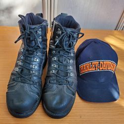 Harley Davidson Lenni 6" Black Leather Men's 10 M Boots Laces Side Zipper  D96032