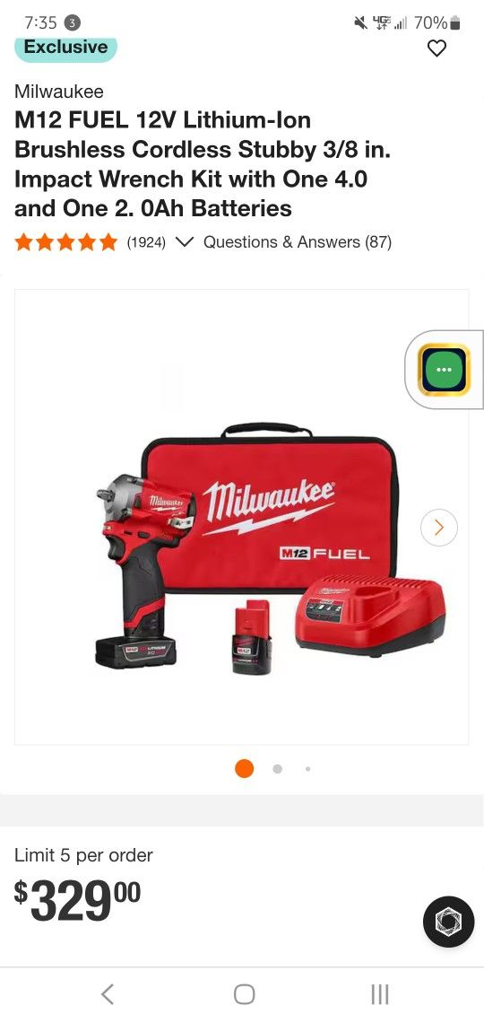 Milwaukee M12 FUEL 12-Volt Brushless Stubby 3/8 in. Impact Wrench Kit with One 4.0 & One 2.0Ah Batteries (2554-22)