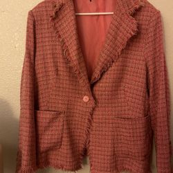 Women’s Pink Preppy Fringe Button Down Blazer Jacket Size XL