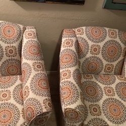 Beautiful Pair Of  Neutral Geometric Pattern Chairs