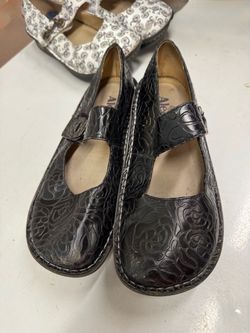 Alegria Black Embossed Leather Mary Jane Shoes