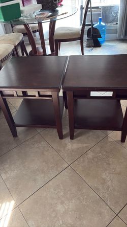 Set of 2 Dark Wood End Tables