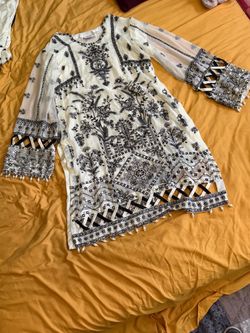 Elegant Indian/Pakistani 3-Piece Embroidered Dress Set – Black & White
