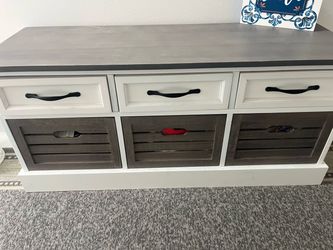 Farmhouse  entry Storage Bench with Drawers and Crates