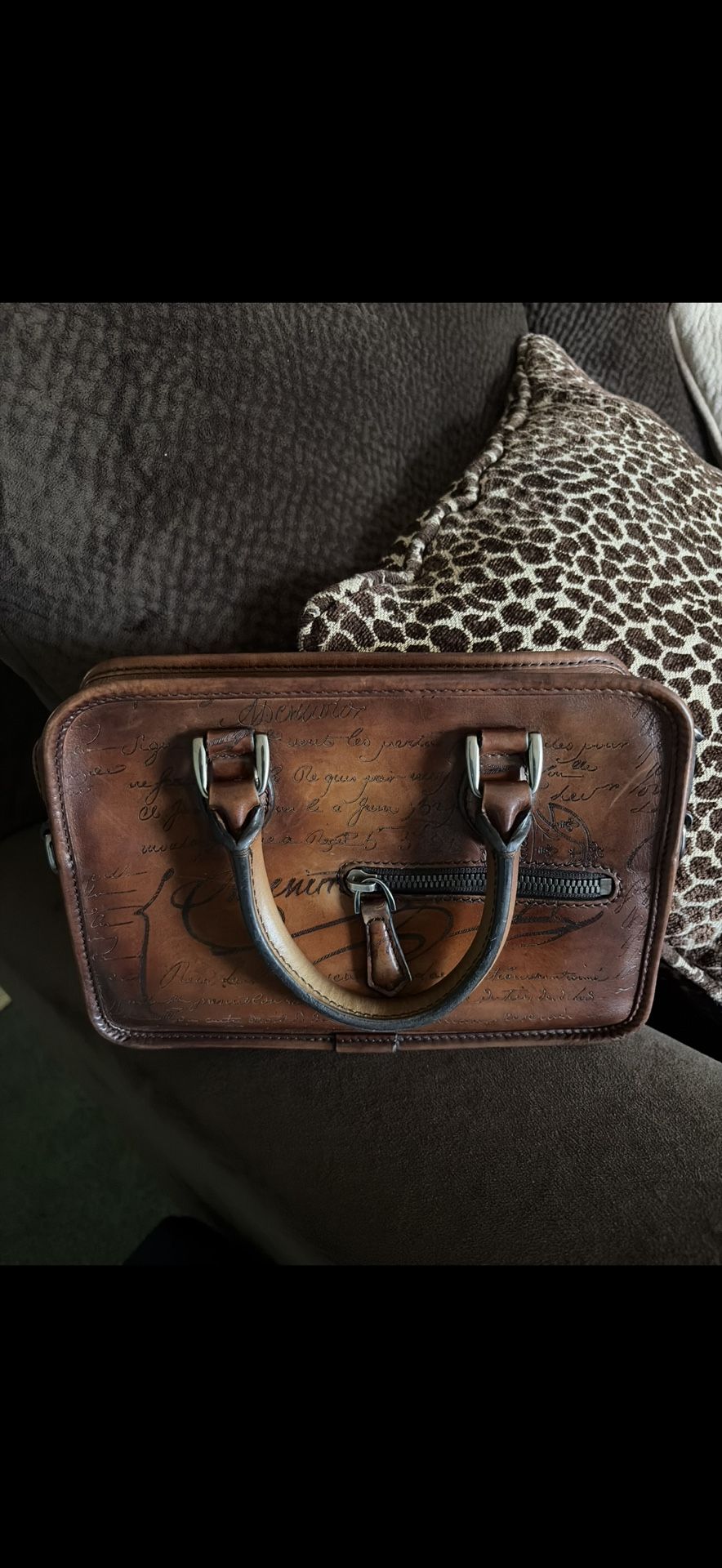 Berluti Brown Scritto Leather Un Jour Messenger Bag